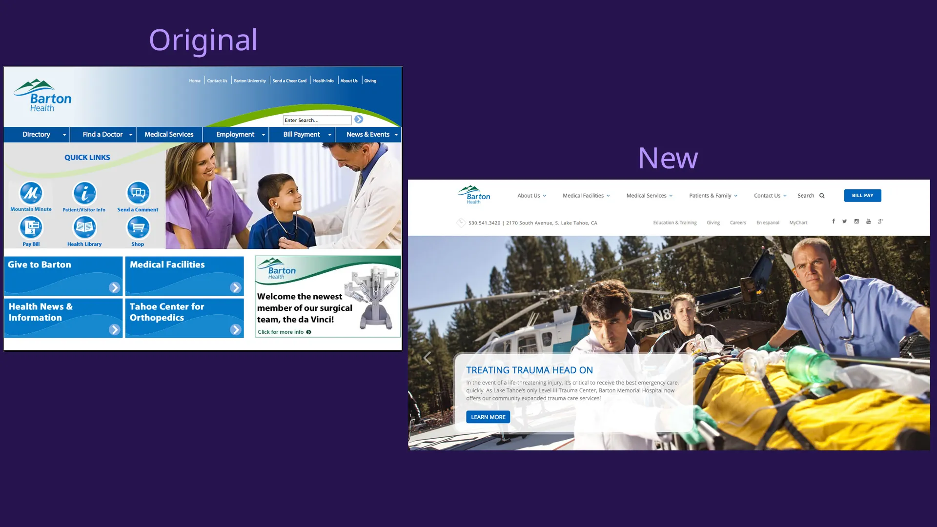 Screenshot of Barton Health Hospital Website original vs new