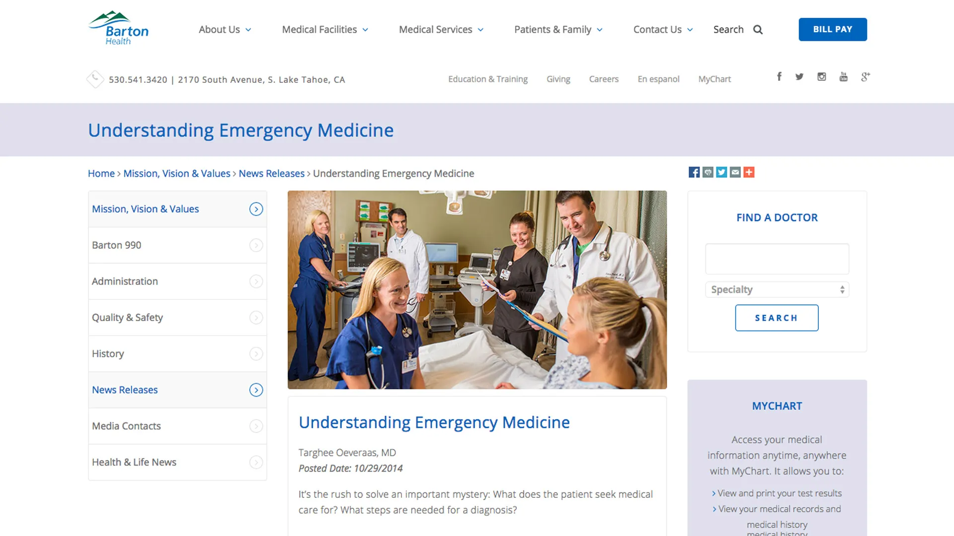 Screenshot of Barton Health Hospital Website press release page
