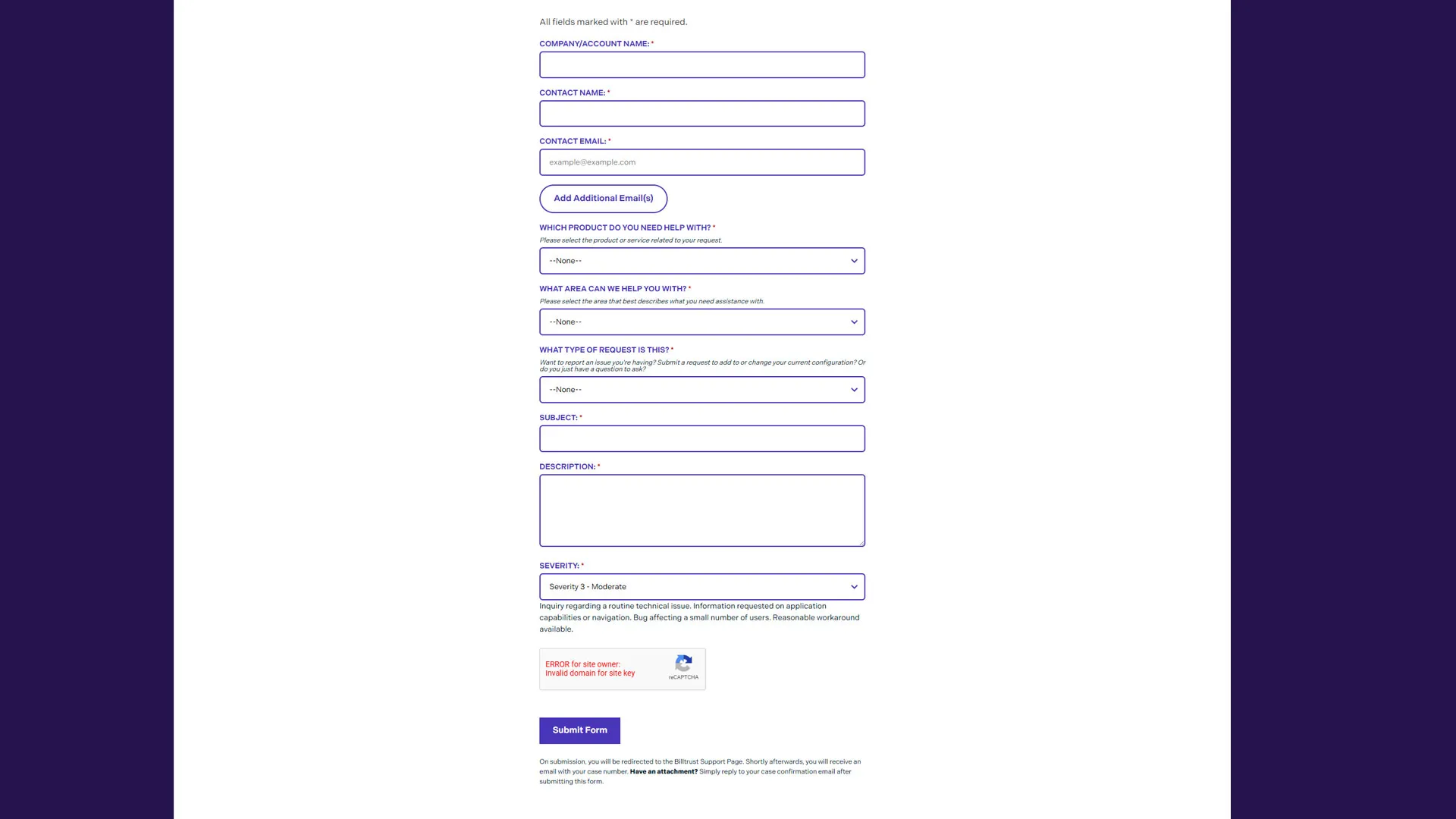 contact support form