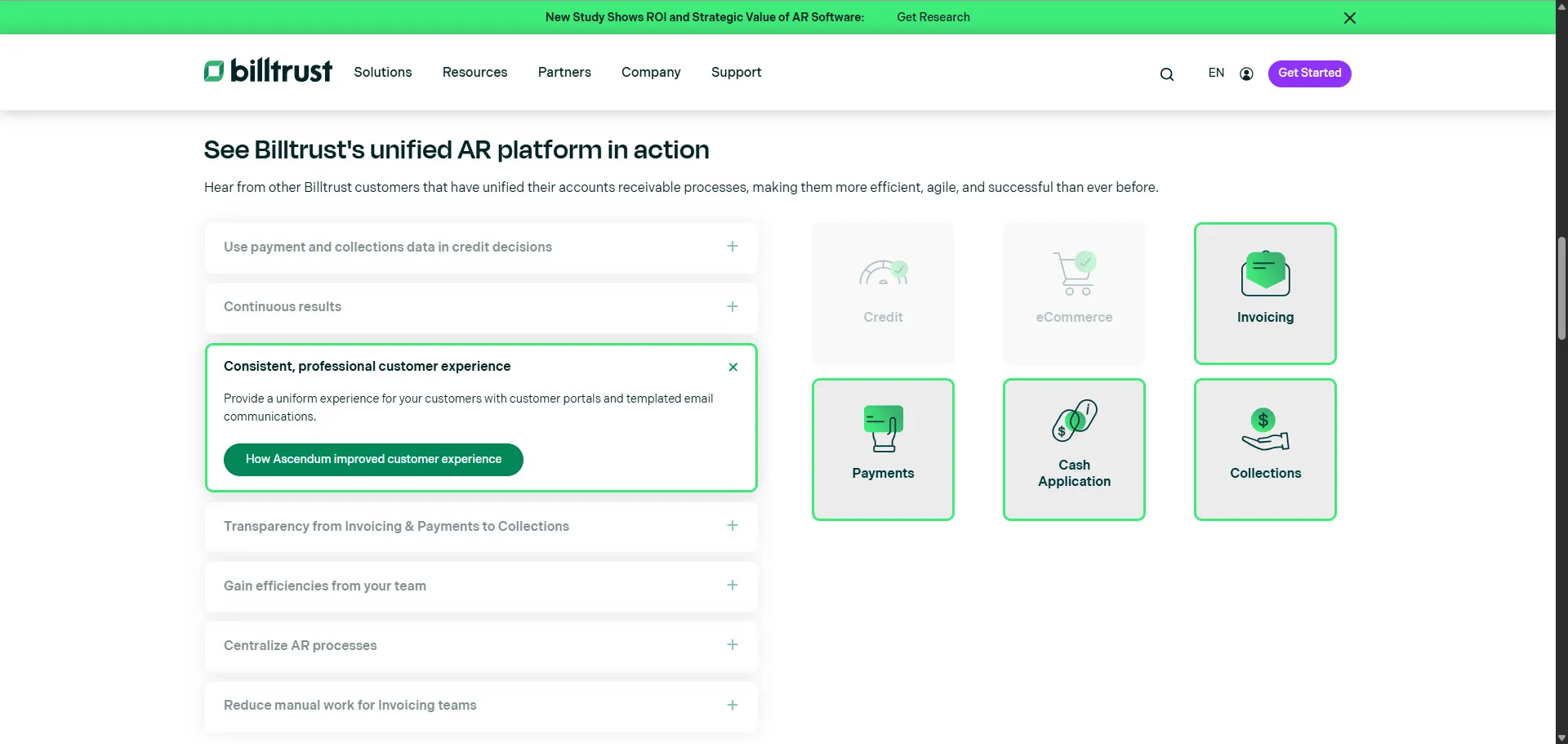 billtrust product accordion invoicing payments cash app collections highlighted