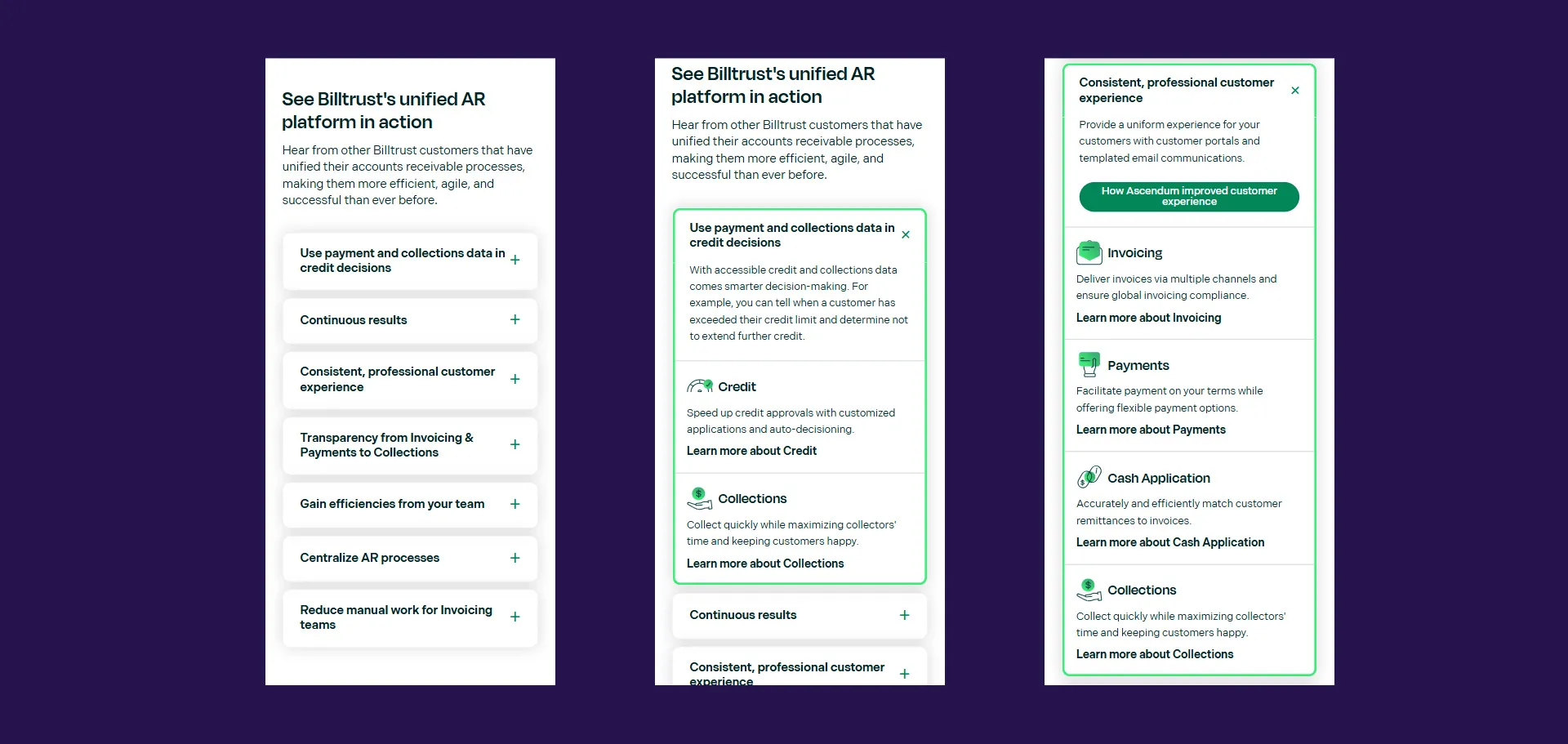 billtrust product accordion mobile screenshots