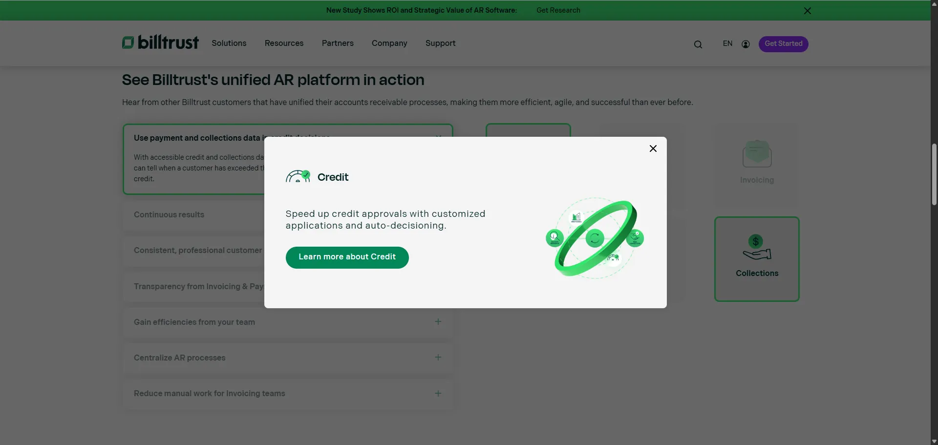 billtrust product accordion credit modal