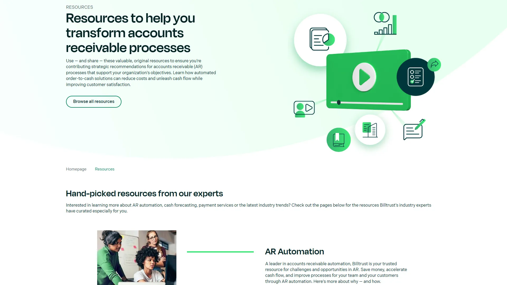 screenshot of Billtrust Global Website Resource Section