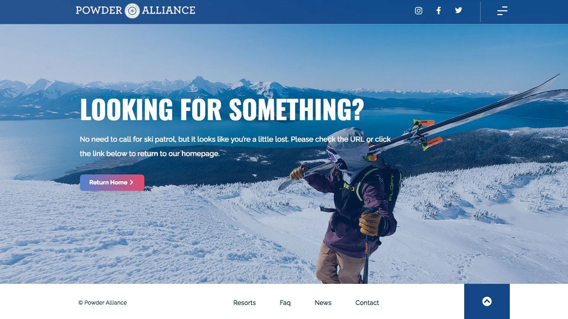 screenshot of Powder Alliance Global Ski Website 404 Page