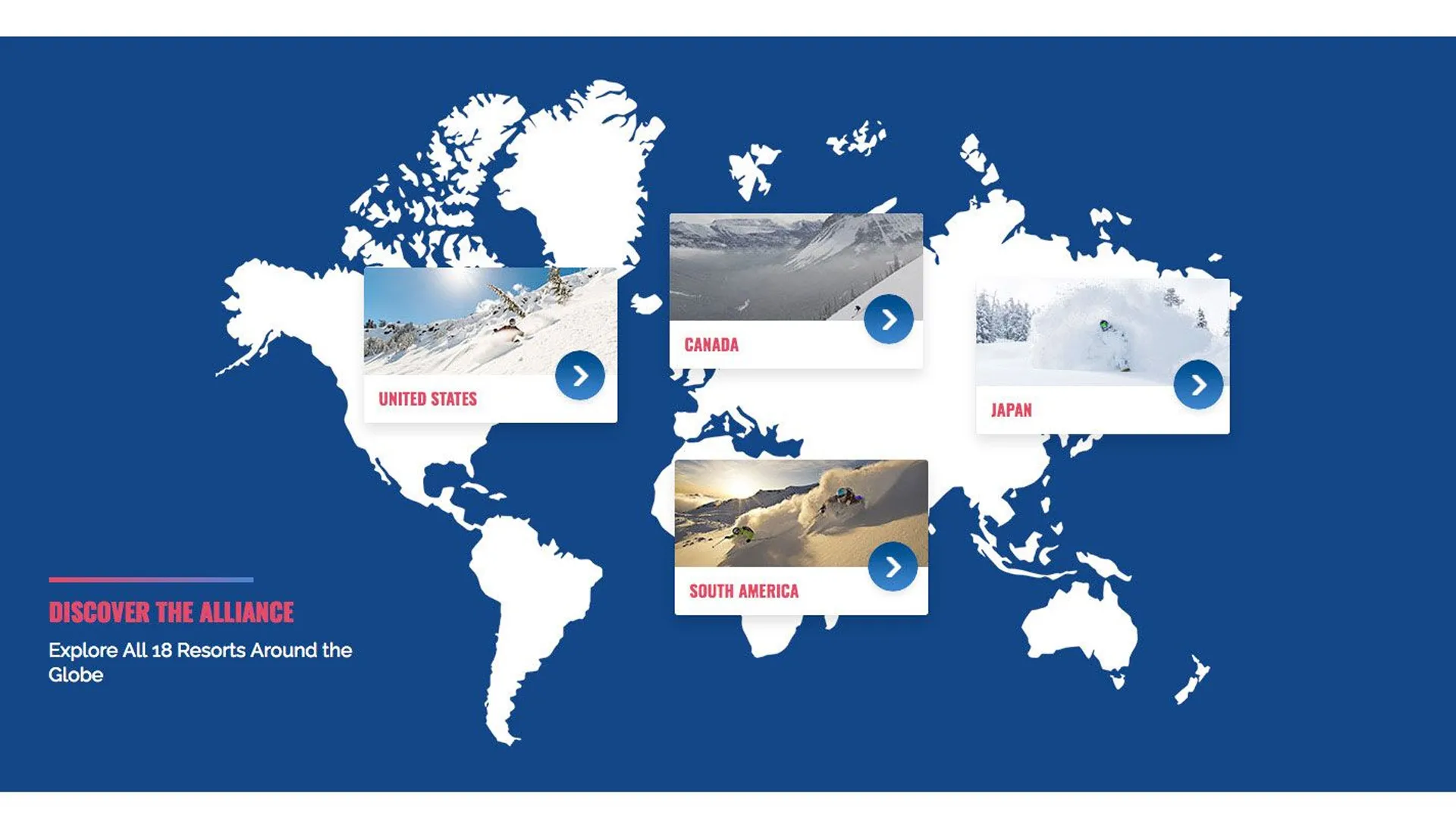 screenshot of Powder Alliance Global Ski Website Homepage Resort Map