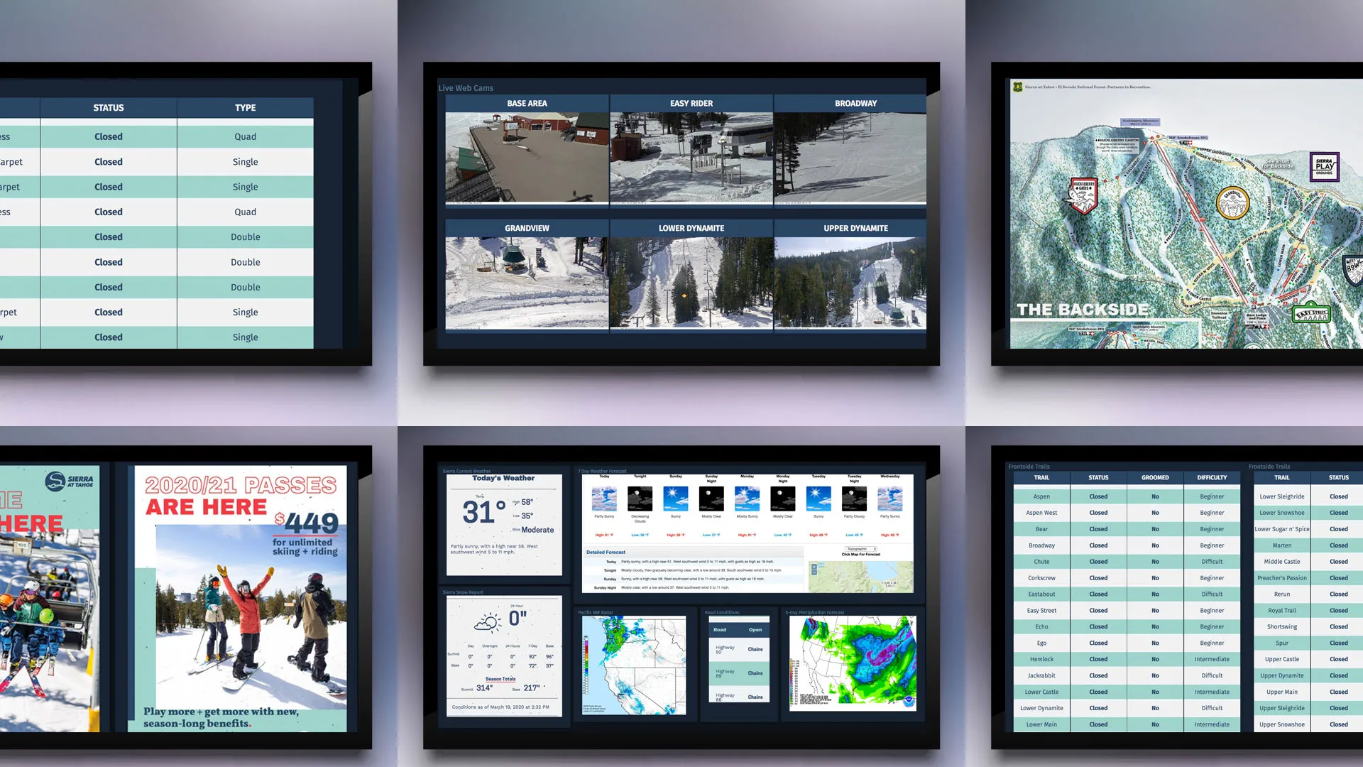 screenshot of Digital Signage TV Screens at Sierra-at-Tahoe Ski Resort
