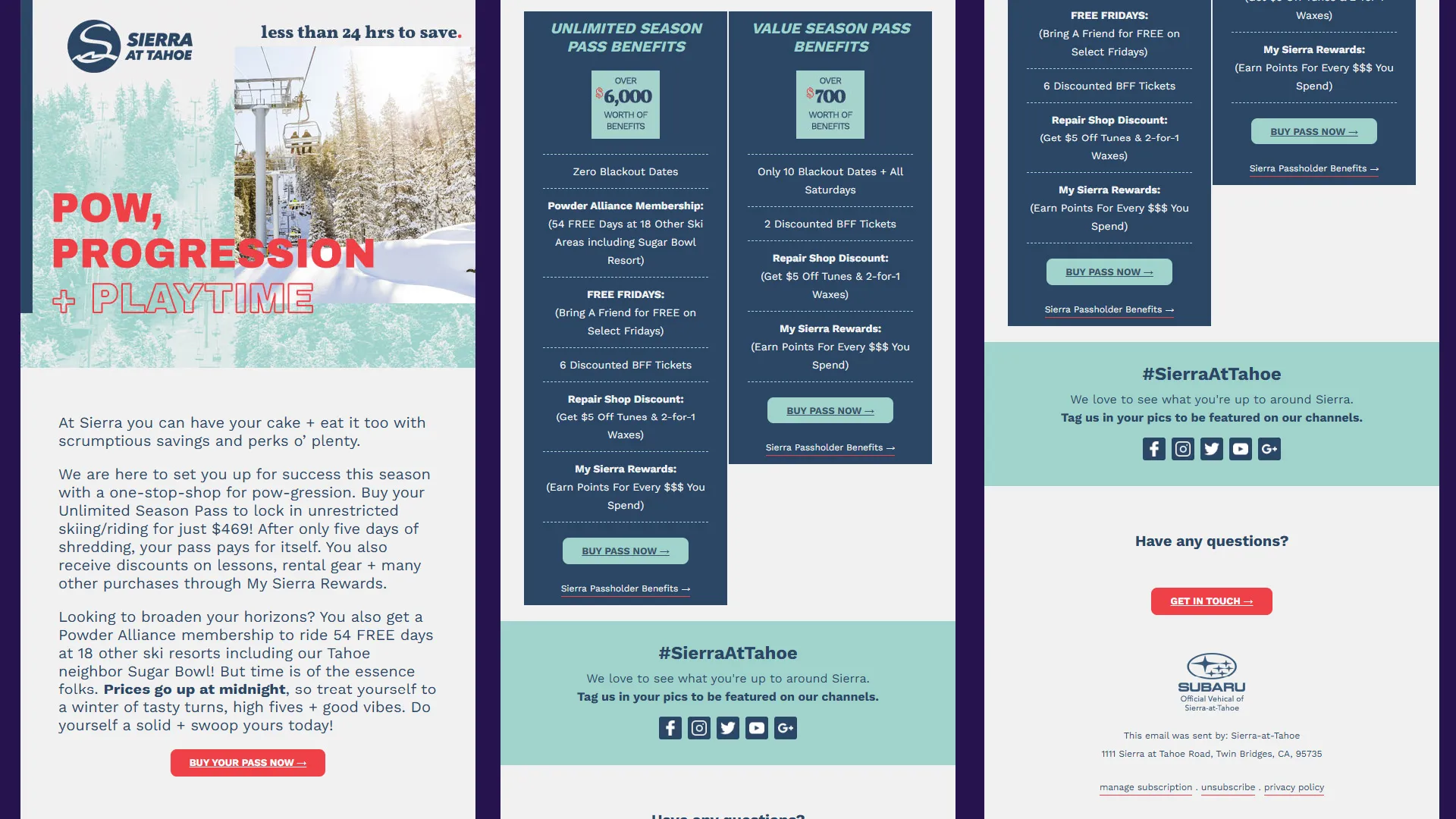screenshot of Sierra-at-Tahoe season pass marketing emails