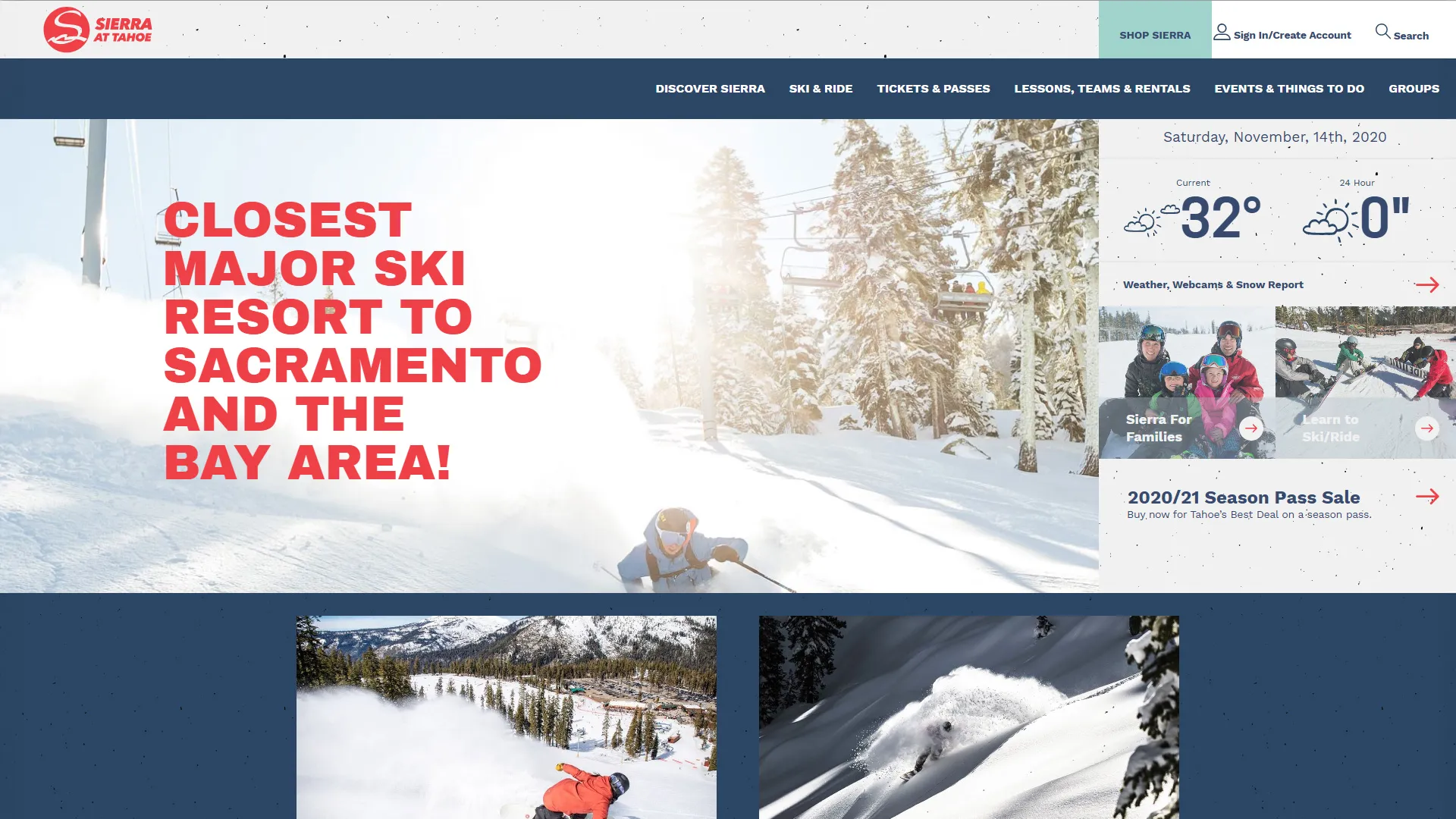 screenshot of Sierra-at-Tahoe Ski Resort Website