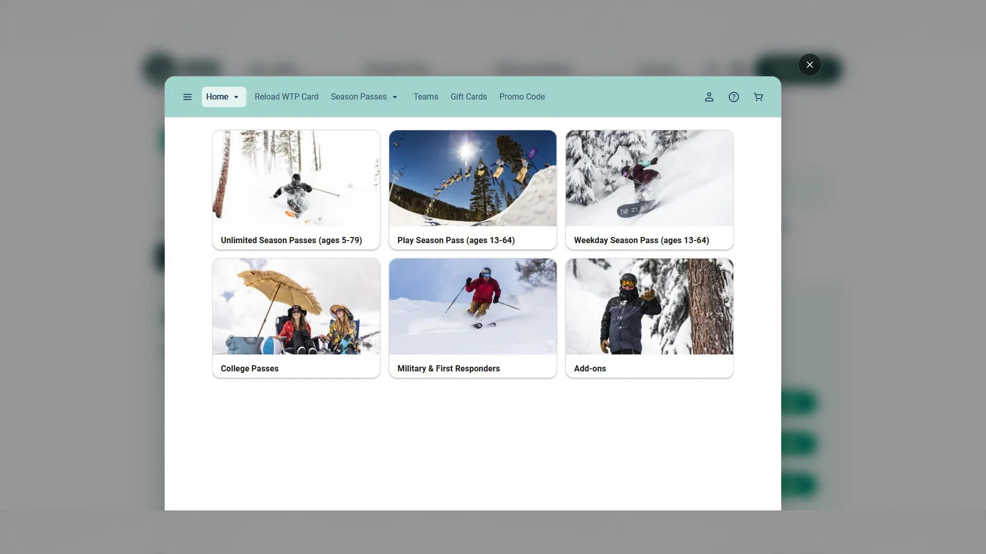 screenshot of Sierra-at-Tahoe Ski Resort Website eCommerce Store