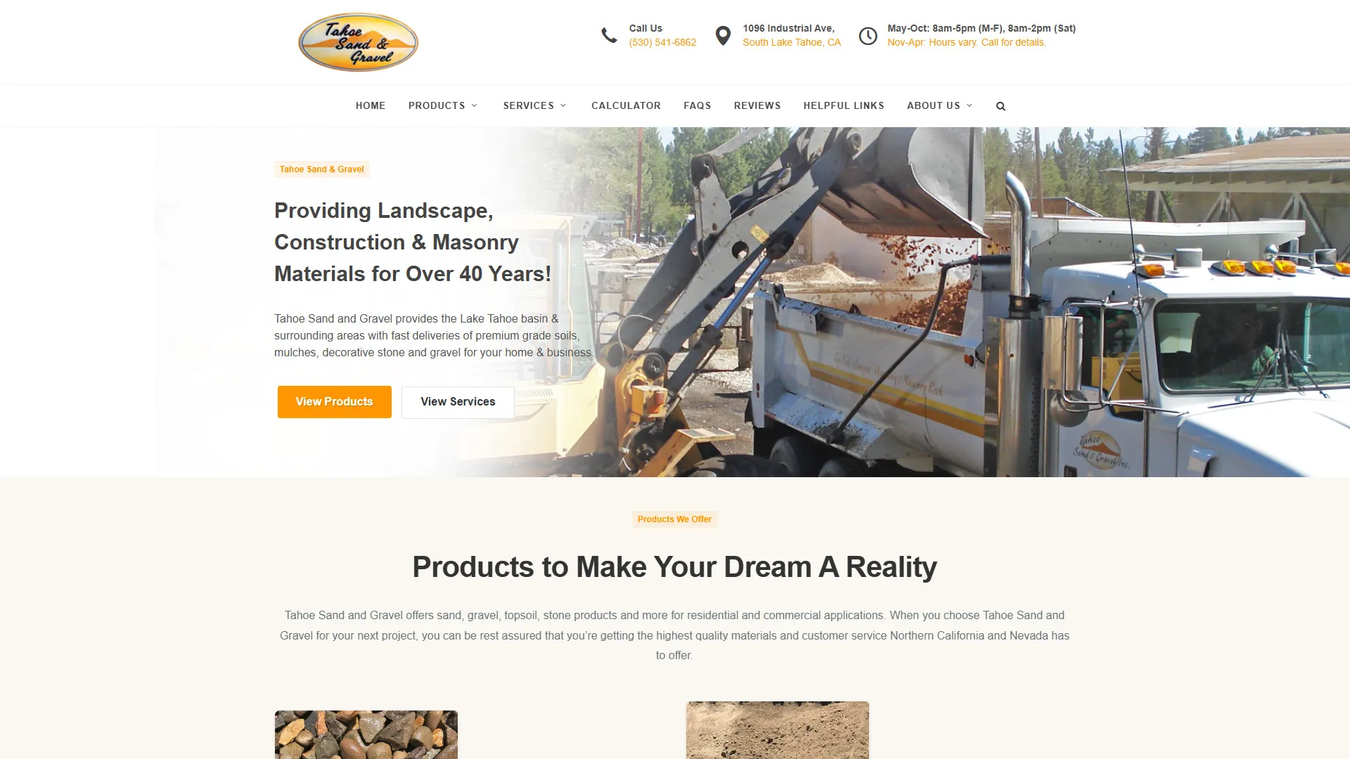 screenshot of Tahoe Sand & Gravel Static Website